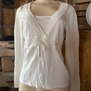 Axcess Cream Crochet Trim Women's Blouse